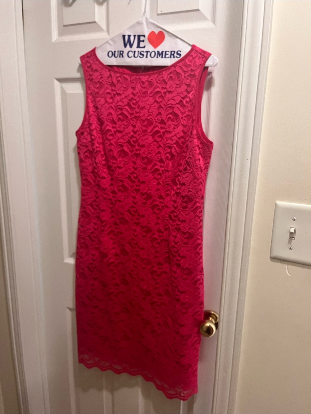 Sleeveless Lace Sheath Dress in Bright Pink